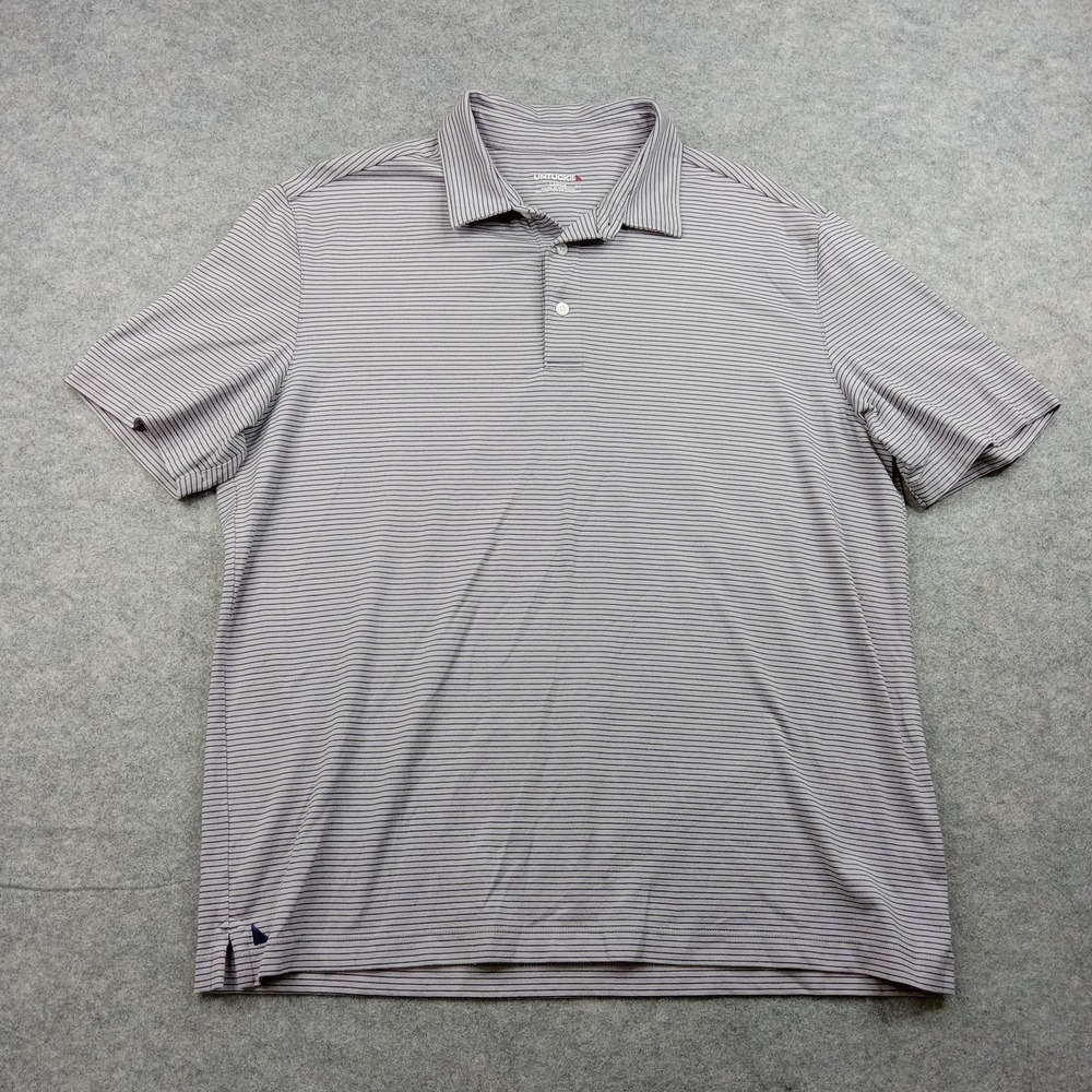 UNTUCKit Polo Shirt‎ Mens Large Gray Blue Stripe Cotton Stretch Casual Golf